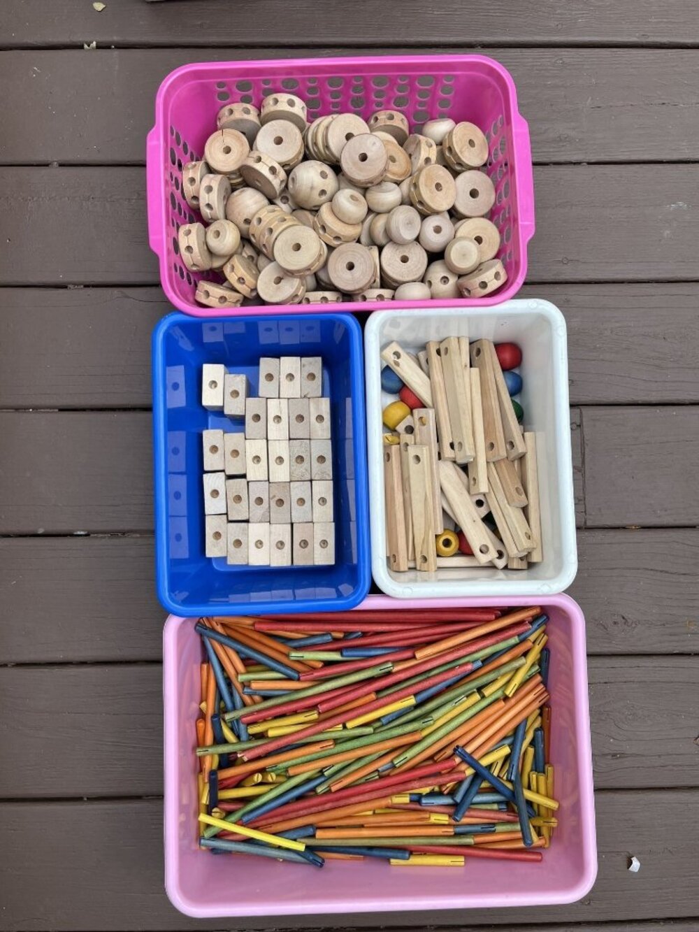 Huge Lot Of Vintage Tinker Toy Fiddle Stix Wooden Building Set With Instructions